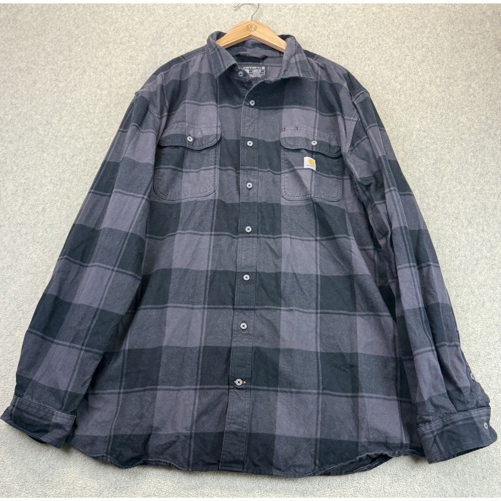 Carhartt Men's Plaid Button Up Work Shirt Loose Fit 2XL Tall